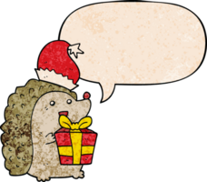 Karikatur Igel tragen Weihnachten Hut mit Rede Blase im retro Textur Stil png