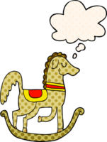 cartoon rocking horse with thought bubble in comic book style png