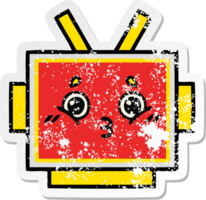 distressed sticker of a cute cartoon robot head png