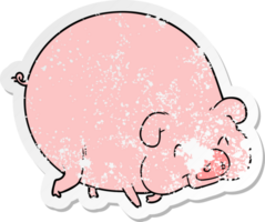 distressed sticker of a cartoon pig png