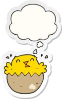 cartoon hatching chick with thought bubble as a printed sticker png