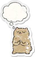 cartoon bear with thought bubble as a distressed worn sticker png