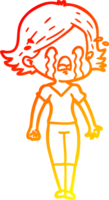 warm gradient line drawing of a cartoon woman crying png