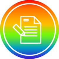 scrittura documento circolare icona con arcobaleno pendenza finire png