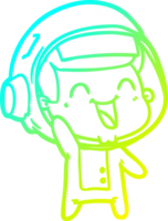 cold gradient line drawing of a happy cartoon astronaut png