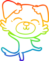 rainbow gradient line drawing of a cartoon dog doing a happy dance png