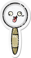 distressed sticker of a cute cartoon magnifying glass png