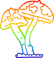 rainbow gradient line drawing of a cartoon mushroom png