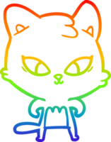 rainbow gradient line drawing of a cute cartoon cat png