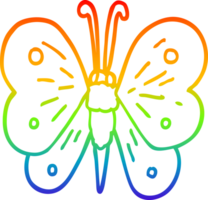 rainbow gradient line drawing of a cartoon butterfly png