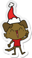 happy little dog hand drawn sticker cartoon of a wearing santa hat png