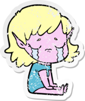 distressed sticker of a cartoon crying elf girl png