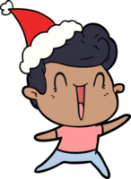 main tiré ligne dessin de une excité homme portant Père Noël chapeau png