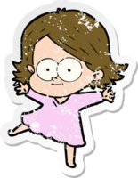 distressed sticker of a happy cartoon girl png