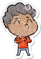 distressed sticker of a cartoon man pouting png