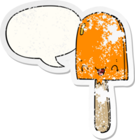 cartoon ice lolly with speech bubble distressed distressed old sticker png