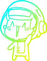 cold gradient line drawing of a happy cartoon astronaut waving png