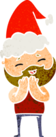 hand drawn retro cartoon of a happy bearded man wearing santa hat png