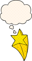 cartoon shooting star with thought bubble in comic book style png