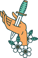 tattoo style icon of a dagger in the hand png