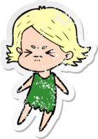 distressed sticker of a cartoon angry woman png