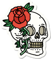 autocollant de style tatouage d'un crâne et d'une rose png