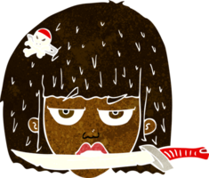 cartoon woman holding knife between teeth png