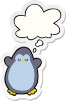 cartoon penguin and thought bubble as a printed sticker png