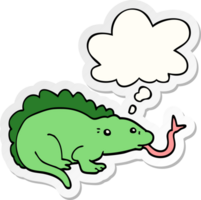 cartoon lizard and thought bubble as a printed sticker png