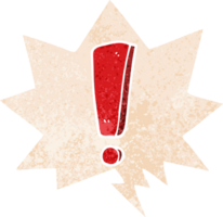 point d'exclamation de dessin animé et bulle de dialogue dans un style texturé rétro png