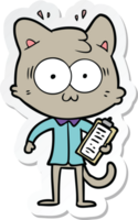 sticker of a cartoon surprised office worker cat png