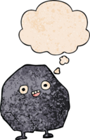 cartoon rock with thought bubble in grunge texture style png