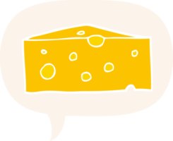 cartoon cheese with speech bubble in retro style png