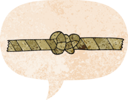 cartoon knotted rope with speech bubble in grunge distressed retro textured style png