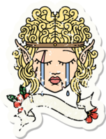 grunge sticker of a crying elf barbarian character face png