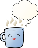 cute coffee cup cartoon with thought bubble in smooth gradient style png