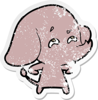 pegatina angustiada de un elefante de dibujos animados recordando png