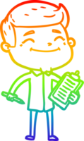 rainbow gradient line drawing of a happy cartoon man taking survey png