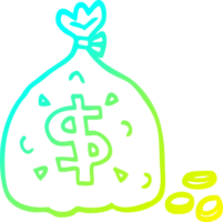 du froid pente ligne dessin de une dessin animé sac de dollars png