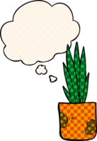 cartoon house plant with thought bubble in comic book style png