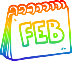 rainbow gradient line drawing of a cartoon calendar showing month of February png