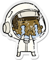 distressed sticker of a cartoon crying astronaut png