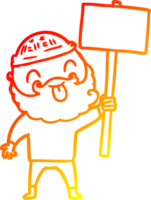 warm gradient line drawing of a bearded protester cartoon png