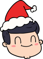 hand drawn line drawing of a male face wearing santa hat png