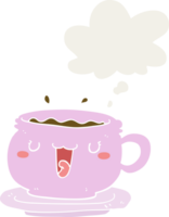 linda dibujos animados taza y platillo con pensamiento burbuja en retro estilo png