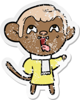 distressed sticker of a crazy cartoon monkey wearing scarf png