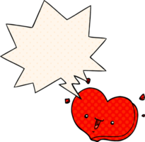 dibujos animados contento amor corazón con habla burbuja en cómic libro estilo png