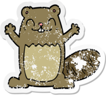 distressed sticker of a cartoon beaver png