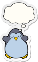 cartoon penguin with thought bubble as a printed sticker png