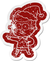 excentrique dessin animé affligé autocollant de une regarder homme portant Père Noël chapeau png